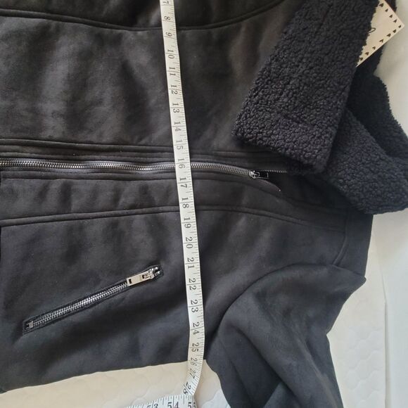 Sheryl Crow Americana Studded Faux Suede Sherpa Moto Black Jacket Plus Size 2X - Picture 10 of 13